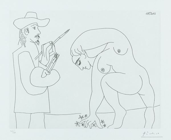 Pablo Picasso : Pittore e modella  - Acquaforte di cm. 27,2x35 - Asta Arte Moderna e Contemporanea, '800 e'900 - Fabiani Arte