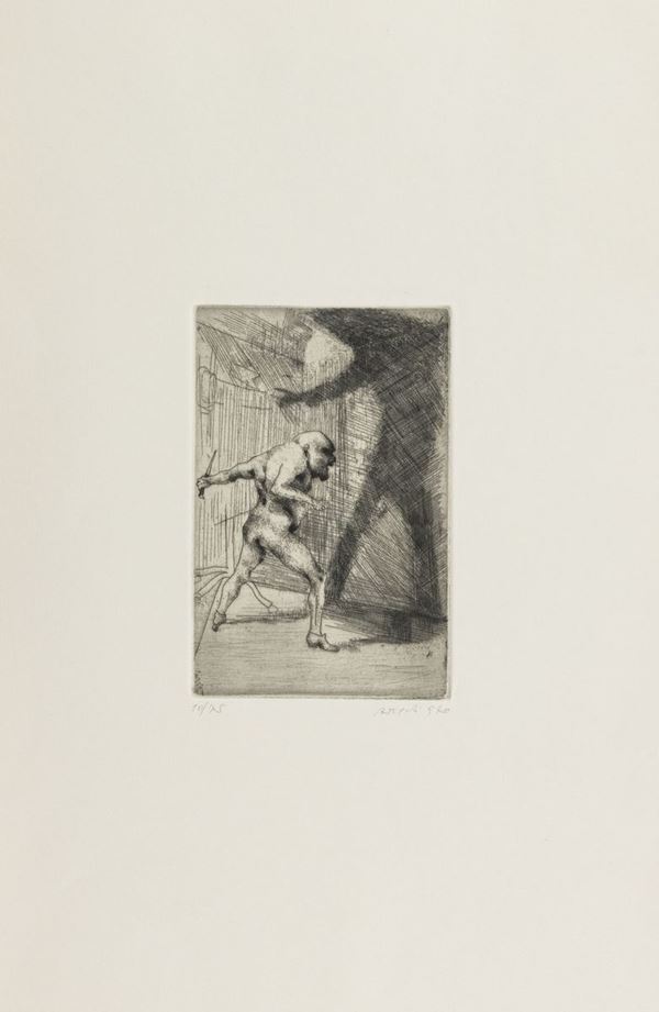 Ugo Attardi : Entr&#242; nella mia camera  (1970)  - Acquaforte di cm. 18x12 - Asta Arte Moderna e Contemporanea, '800 e'900 - Fabiani Arte