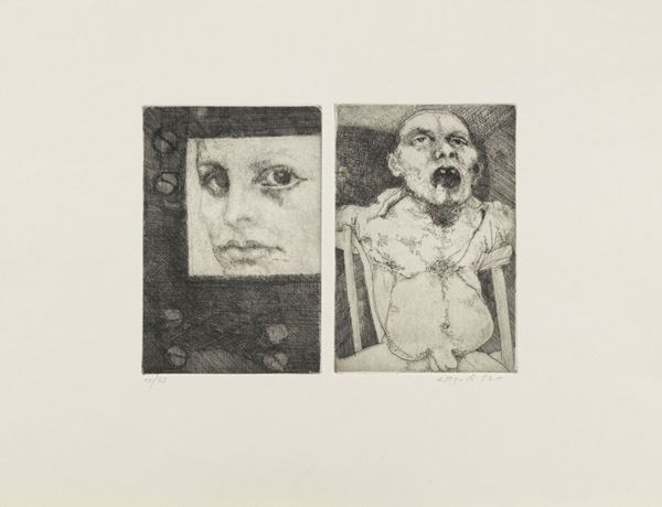 Ugo Attardi : Si calava nei sogni  (1970)  - Acquaforte di cm. 18x25 - Asta Arte Moderna e Contemporanea, '800 e'900 - Fabiani Arte