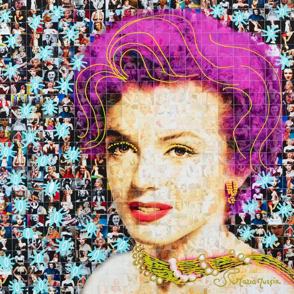 Maria Murgia : Omaggio a Marilyn Monroe  (2019)  - Fotomosaico digitale su pannelli di Kapafix dipinto e intagliato a mano - Asta Asta 86 di Arte Moderna e Contemporanea - Fabiani Arte