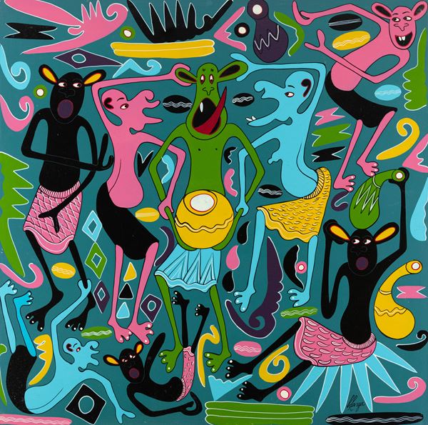 George Lilanga : Niwapi unaya pataga&#39; haya maziwa  - Olio su tea - Asta Arte Moderna e Contemporanea, '800 - '900 e Grafica Internazionale - Fabiani Arte