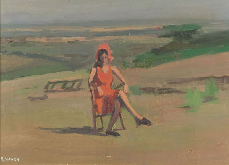 Giovanni March - Paesaggio con Figura alle Spianate da nello (castiglioncello)