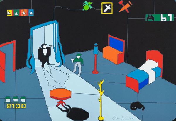 Ugo Nespolo : Videogame  - Serigrafia su cartoncino - Asta Arte Moderna e Contemporanea, '800 e'900 - Fabiani Arte