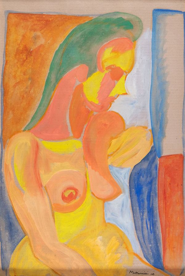 Luigi Montanarini : Nudo di donna  (1948)  - Olio su carta intelata - Asta Arte Moderna e Contemporanea, '800 e'900 - Fabiani Arte