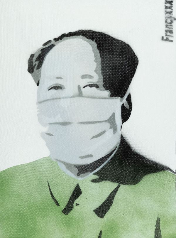 Francyxxx : Mao with mask  (2020)  - Vernice spray su faesite - Asta Arte Moderna e Contemporanea, '800 e'900 - Fabiani Arte