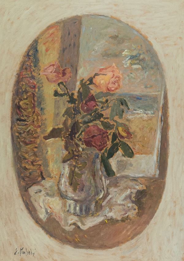 Giuseppe Manfredi : Vaso di fiori  - Olio su tavola - Asta Arte Moderna e Contemporanea, '800 e'900 - Fabiani Arte
