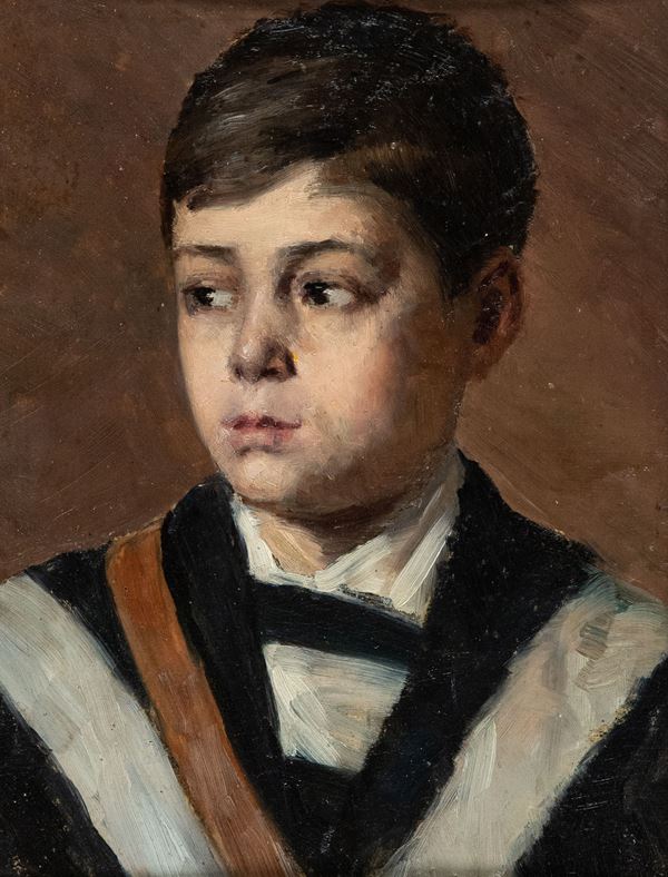 Filadelfo Simi : Ritratto di giovanetto  (1886/1887)  - Olio su cartone pressato - Asta Asta 86 di Arte Moderna e Contemporanea - Fabiani Arte