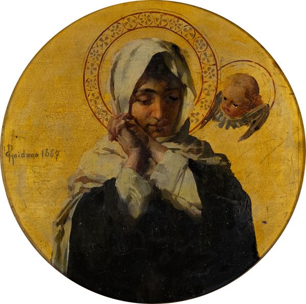 Paolo Gaidano : Santa preghiera  (1887)  - Olio su tavola - Asta Asta 86 di Arte Moderna e Contemporanea - Fabiani Arte