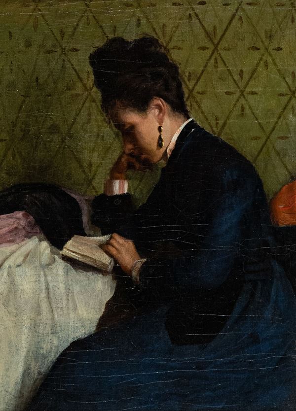 Gioacchino Toma : Donna che legge  (1878)  - Olio su tela - Asta Asta 86 di Arte Moderna e Contemporanea - Fabiani Arte