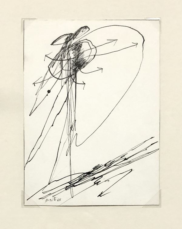 Achille Perilli : Disegno per mutuazioni c16  (1965)  - Inchiostro su cartoncino - Asta Asta 86 di Arte Moderna e Contemporanea - Fabiani Arte