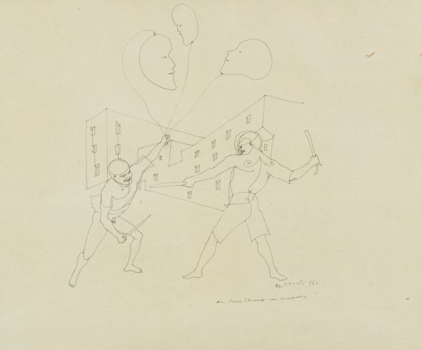 Ugo Attardi : Figure che combattono  (1976)  - China su carta - Asta Asta 86 di Arte Moderna e Contemporanea - Fabiani Arte