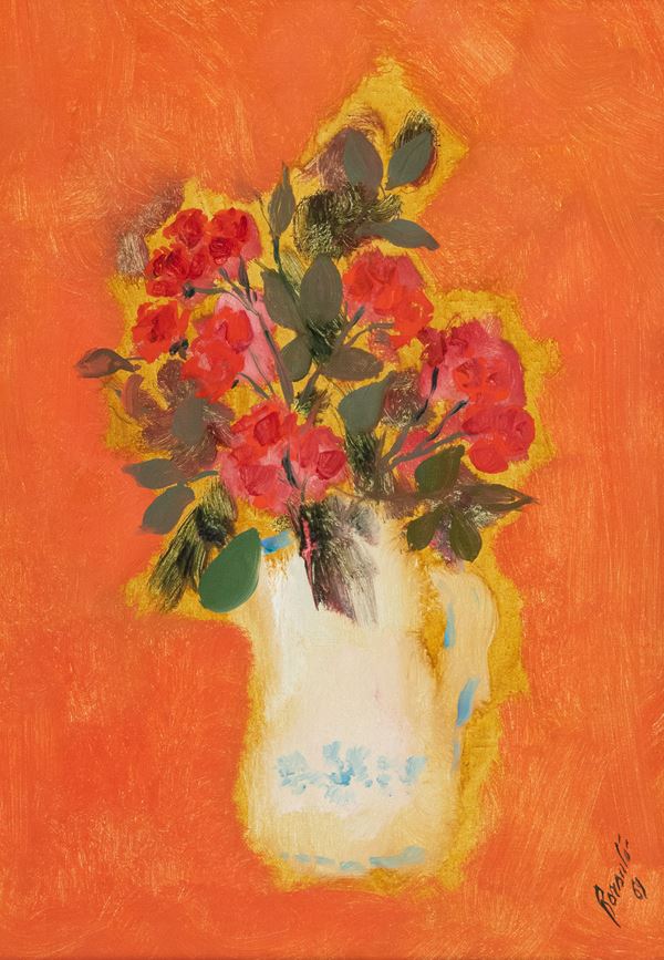 Renato Borsato : Rose in rosa  (1969)  - Olio su tela - Asta Asta 86 di Arte Moderna e Contemporanea - Fabiani Arte