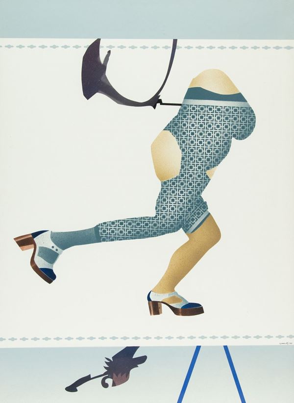 Giuseppe Guerreschi : Figura femminile che corre  (1975)  - Olio su cartone - Asta Asta 86 di Arte Moderna e Contemporanea - Fabiani Arte
