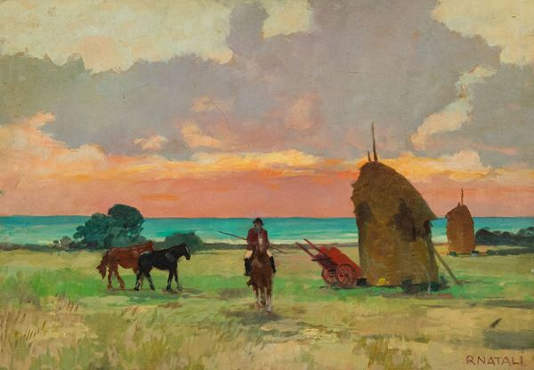 Renato Natali - Marina con cavalli