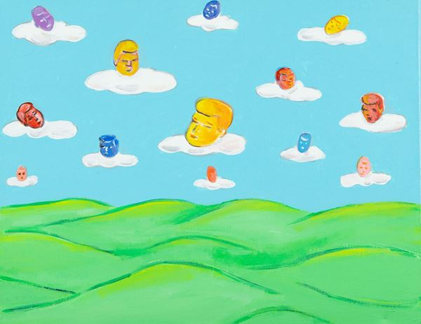 Gianni Cella : Testine tra la nuvole  (2015)  - Olio su tela - Asta Arte Moderna e Contemporanea, '800 e'900 - Fabiani Arte