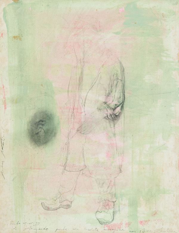 Andrea Martinelli : Autoritratto  (1999)  - Tecnica mista su carta applicata su cartone - Asta Arte Moderna e Contemporanea, '800 e'900 - Fabiani Arte