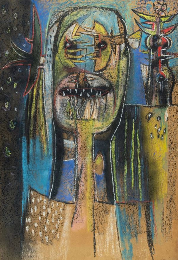 Gianni Dova : Senza titolo  (1955)  - Pastello su carta intelata - Asta Arte Moderna e Contemporanea, '800 e'900 - Fabiani Arte