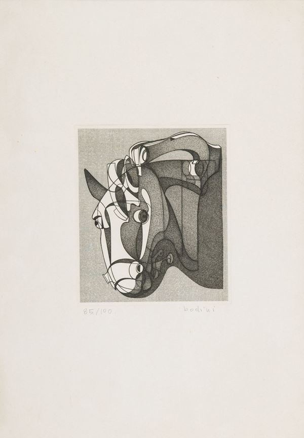 Floriano Bodini : Cavallo  (1976)  - Acquaforte di cm. 19,5x16,6 - Asta Arte Moderna e Contemporanea, '800 e'900 - Fabiani Arte