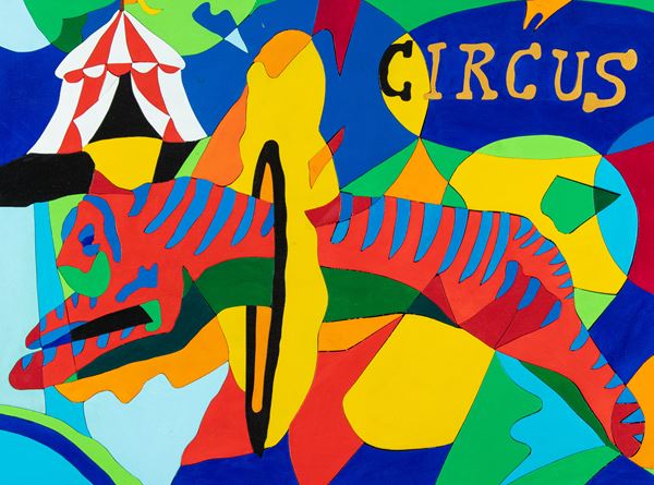 Marco Pavesi : Circus  - Acrilico su tavola ad intarsi - Asta Arte Moderna e Contemporanea, '800 e'900 - Fabiani Arte