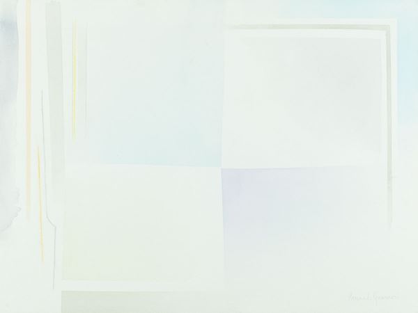 Riccardo Guarneri : Incontro tra viola e verde  (2013)  - Tecnica mista su carta a mano - Asta Arte Moderna e Contemporanea, '800 e'900 - Fabiani Arte