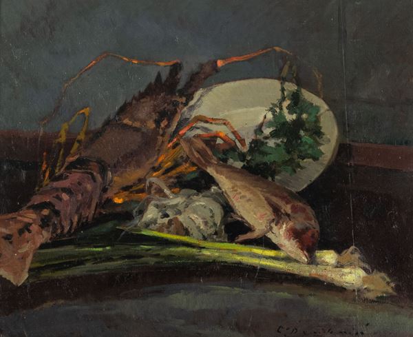 Carlo Domenici : Natura morta  (Primi anni '30)  - Olio su tavola - Asta Arte Moderna e Contemporanea, '800 e'900 - Fabiani Arte