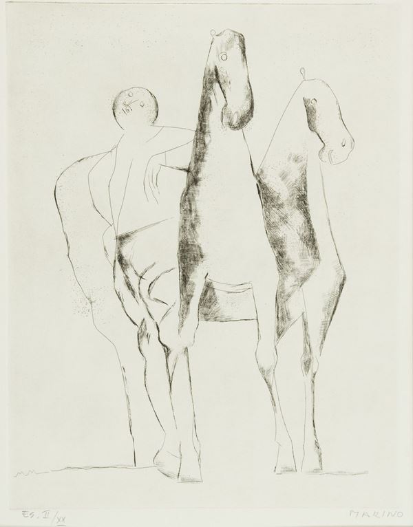 Marino Marini : Acrobazie  (1966)  - Incisione ad acquaforte e puntasecca di cm. 45x35 - Asta Arte Moderna e Contemporanea - Fabiani Arte