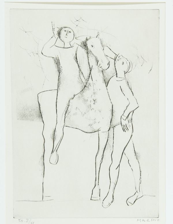 Marino Marini : Apparizione  (1968)  - Incisione ad acquaforte e puntasecca di cm. 44,5x31 - Asta Arte Moderna e Contemporanea - Fabiani Arte