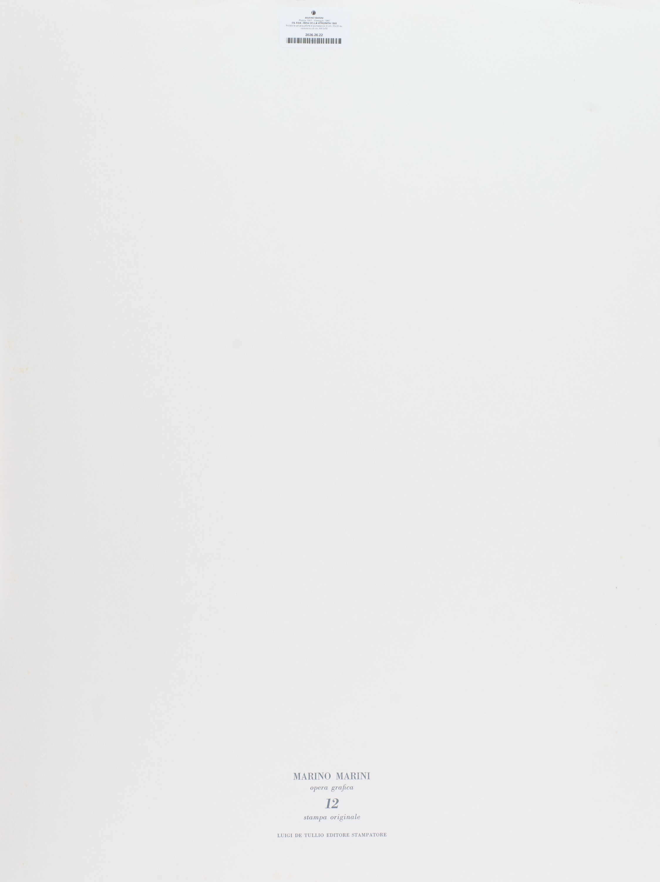 Marino Marini - Idea della verginità, incisione ad acquaforte e puntasecca (1969)