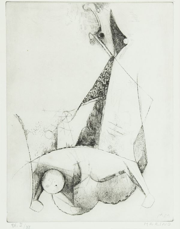 Marino Marini : Il miracolo  (1969)  - Incisione ad acquaforte e puntasecca di cm. 43x32,5 - Asta Arte Moderna e Contemporanea, '800 e'900 - Fabiani Arte
