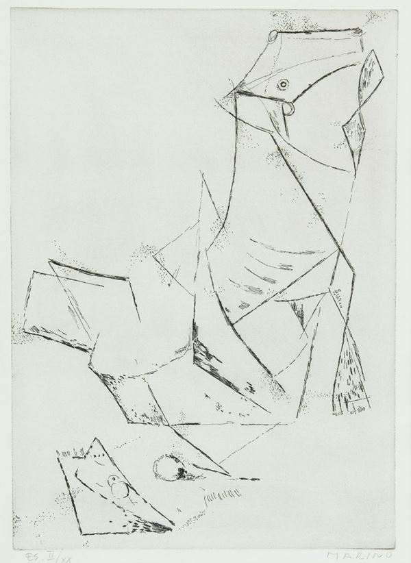 Marino Marini : Idea del miracolo  (1970)  - Incisione ad acquaforte e puntasecca di cm. 44,5x32 - Asta Arte Moderna e Contemporanea - Fabiani Arte