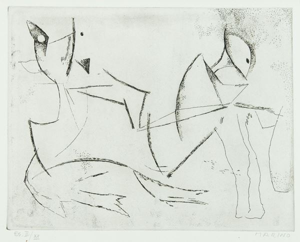 Marino Marini : Guerriero  (1971)  - Incisione ad acquaforte e puntasecca di cm. 32x40,5 - Asta Arte Moderna e Contemporanea - Fabiani Arte