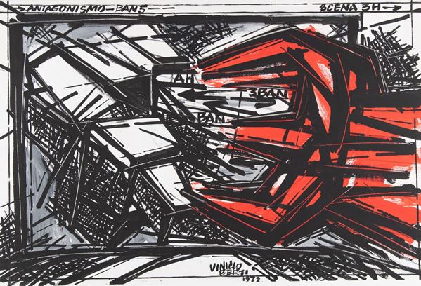 Vinicio Berti : Antagonismo BAN 5  (1973)  - Tempera su tela - Asta Arte Moderna e Contemporanea, '800 e'900 - Fabiani Arte