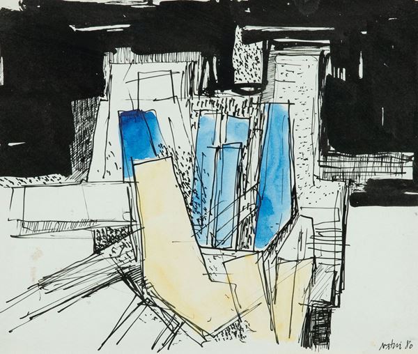 Gualtiero Nativi : Studio  (1980)  - Acquerello e china su carta - Asta Arte Moderna e Contemporanea, '800 e'900 - Fabiani Arte