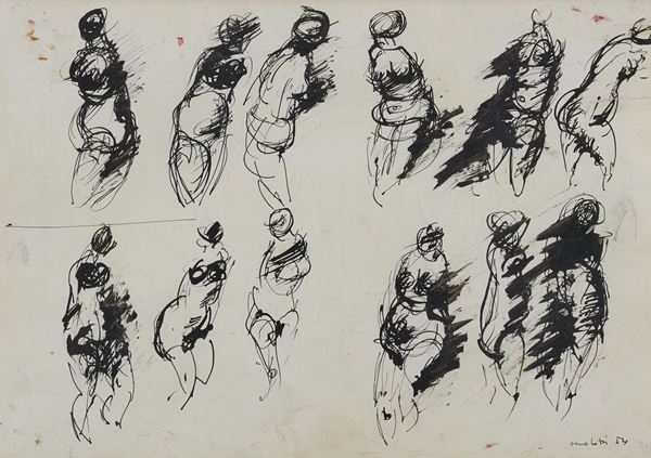 Ennio Morlotti : Studio per figure  (1954)  - Inchiostro su carta - Asta  Arte Moderna e Contemporanea,  '800  e  '900 - Fabiani Arte