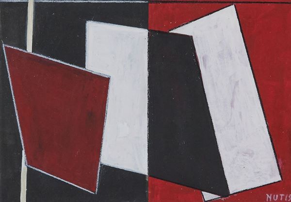 Mario Nuti : Composizione  (1950)  - Tempera su cartoncino - Asta Asta di Arte Moderna e Contemporanea '800 e '900	 - Fabiani Arte