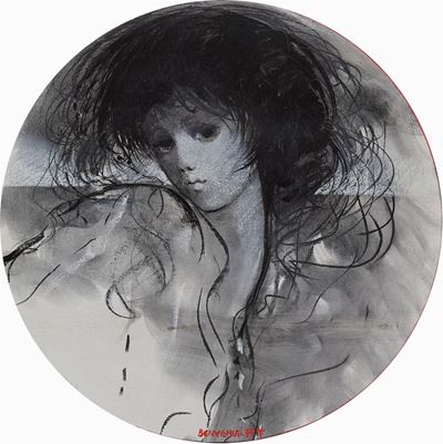 Volto di donna, olio su tavola circolare, 1970