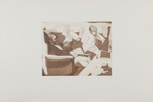 Lorenzo Ceregato : I due fanciulli  (1976)  - Acquaforte e acquatinta su carta - Asta  Arte Moderna e Contemporanea,  '800  e  '900 - Fabiani Arte