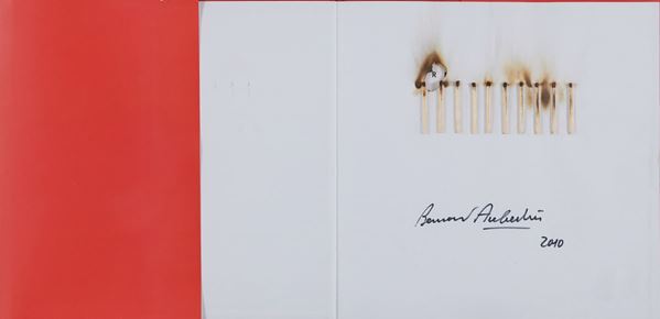 Bernard Aubertin : Senza titolo  (2010)  - Fiammiferi bruciati applicati su libro aperto - Asta  Arte Moderna e Contemporanea,  '800  e  '900 - Fabiani Arte
