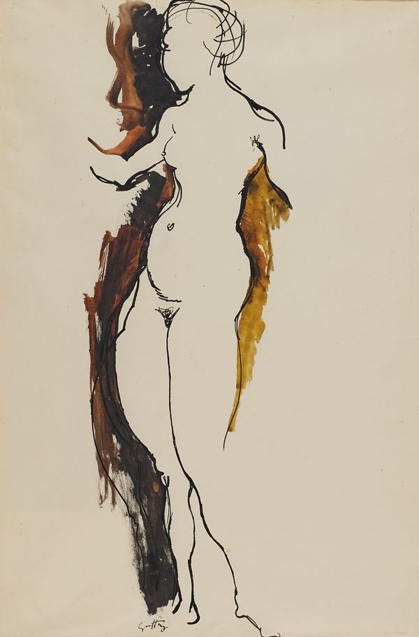 Renato Guttuso : Nudo di donna  (1966)  - Tecnica mista su carta - Asta  Arte Moderna e Contemporanea,  '800  e  '900 - Fabiani Arte