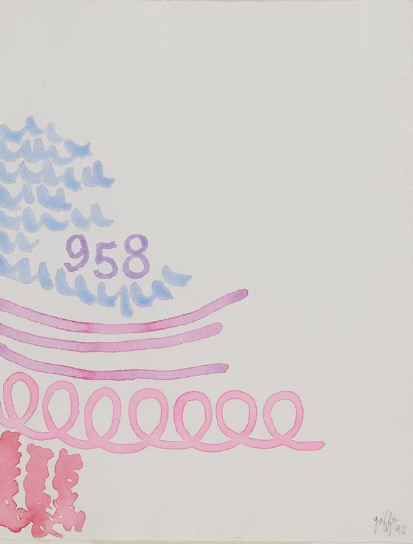Giorgio Griffa : Tre linee con arabesco 958  (1993)  - Acquerello su cartoncino - Asta  Arte Moderna e Contemporanea,  '800  e  '900 - Fabiani Arte