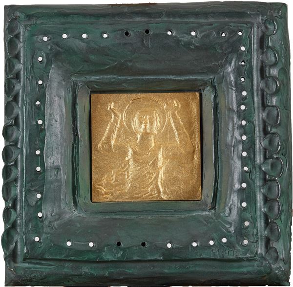 Salvatore Fiume : Senza titolo  - Bassorilievo in bronzo dorato di cm. 13x13 - Asta  Arte Moderna e Contemporanea,  '800  e  '900 - Fabiani Arte