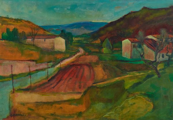 Marcello Lucarelli : Paesaggio nella campagna pistoiese  (1965/69)  - Olio su tavola - Asta  Arte Moderna e Contemporanea,  '800  e  '900 - Fabiani Arte