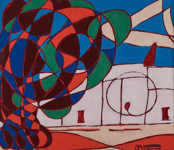 Francesco  Matteucci : Paesaggio barese  (1977)  - Olio su faesite - Asta  Arte Moderna e Contemporanea,  '800  e  '900 - Fabiani Arte
