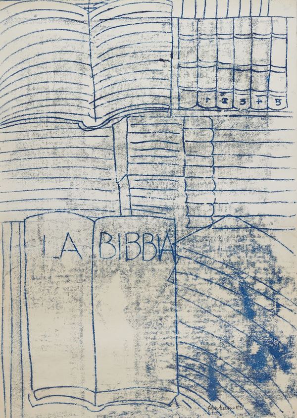 Venturino Venturi : La Bibbia  (1975)  - Olio su cartoncino - Asta  Arte Moderna e Contemporanea,  '800  e  '900 - Fabiani Arte