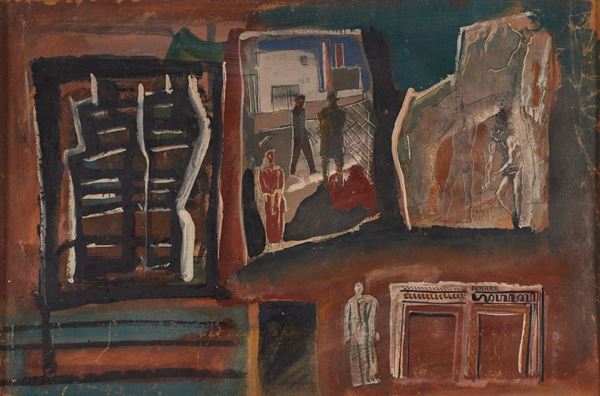 Mario Sironi : Composizione (Studio per parete)  (1940)  - Tempera su carta intelata - Asta  Arte Moderna e Contemporanea,  '800  e  '900 - Fabiani Arte