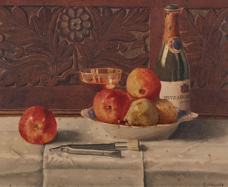 E. Hussey - Natura Morta con Frutta e Vino