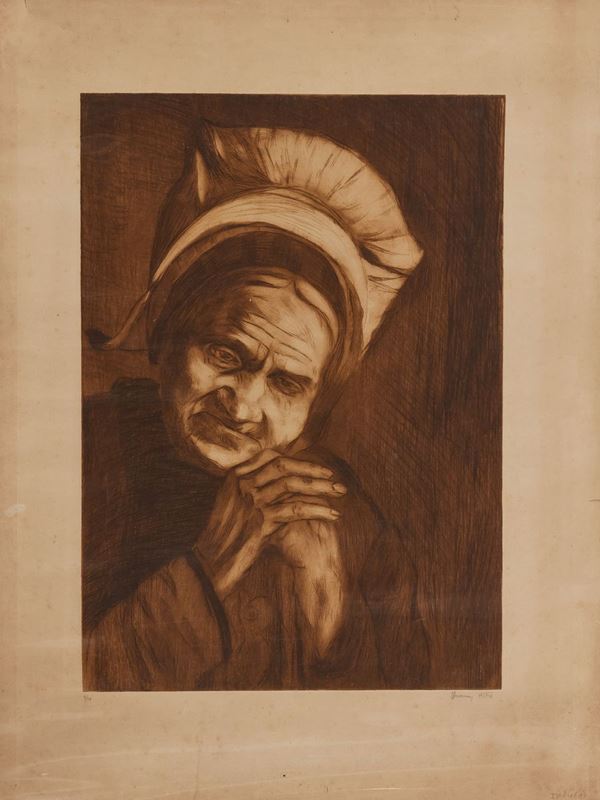 Gino Severini : Contadina del Poitou  (1909)  - Acquaforte di cm. 49x35, su carta di cm. 68x53 - Asta Arte Moderna e Contemporanea, '800 - '900 e Grafica Internazionale - Fabiani Arte