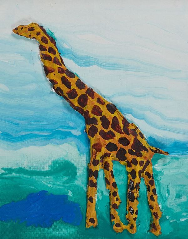 Gianni Pedull&#224; : Giraffa  (1996)  - Olio e applicazione su cartoncino telato - Asta Arte Moderna e Contemporanea, '800 - '900 e Grafica Internazionale - Fabiani Arte