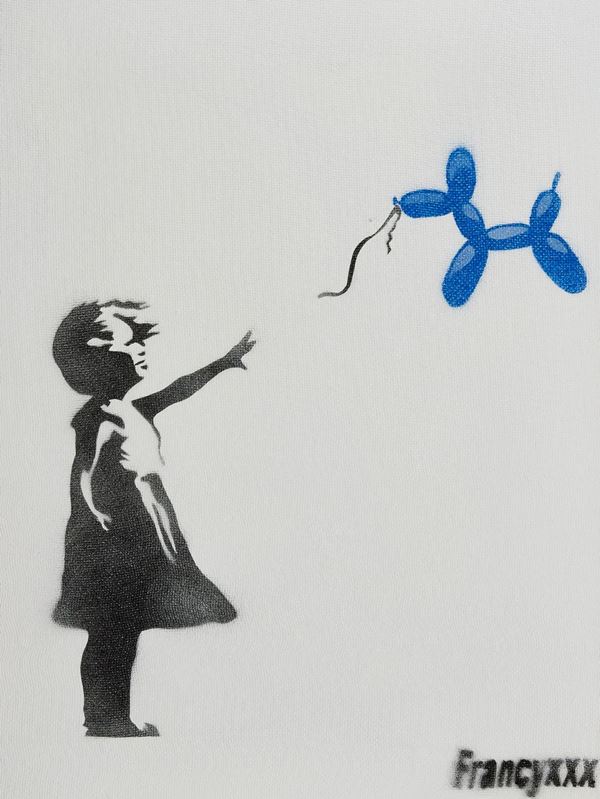 Francyxxx : Bansky girl with Koons balloon  (2020)  - Vernice spray su pannello - Asta Arte Moderna e Contemporanea, '800 - '900 e Grafica Internazionale - Fabiani Arte