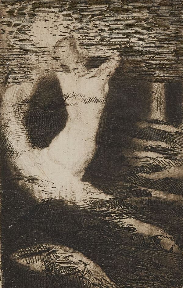 Odilon Redon : Femme  - Acquaforte di cm. 10x6, su carta di cm. 33x25. - Asta Arte Moderna e Contemporanea, '800 - '900 e Grafica Internazionale - Fabiani Arte